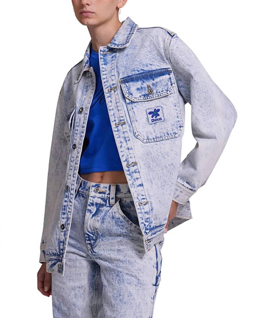 NEW DEUS EX MACHINA crosby work jacket in indigo acid stonewash